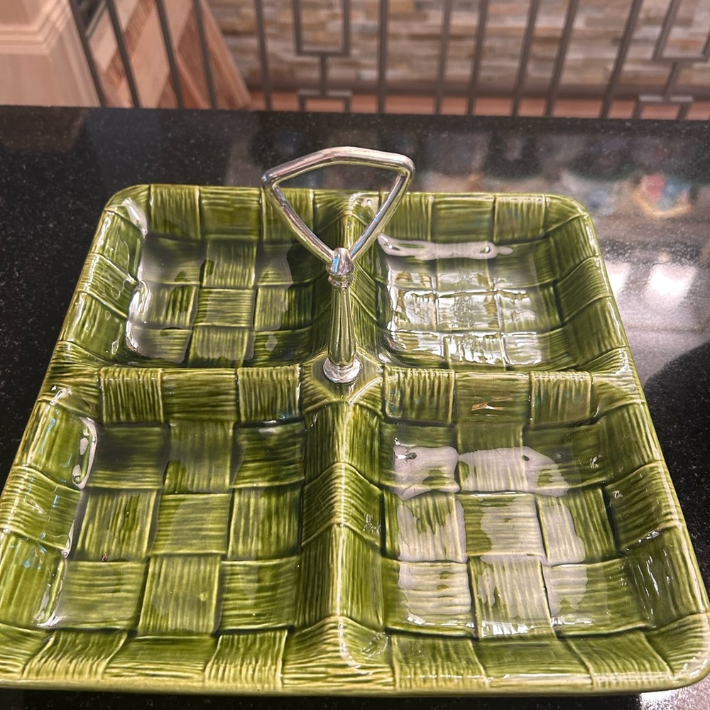 Green Woven Ceramic Serving Tray